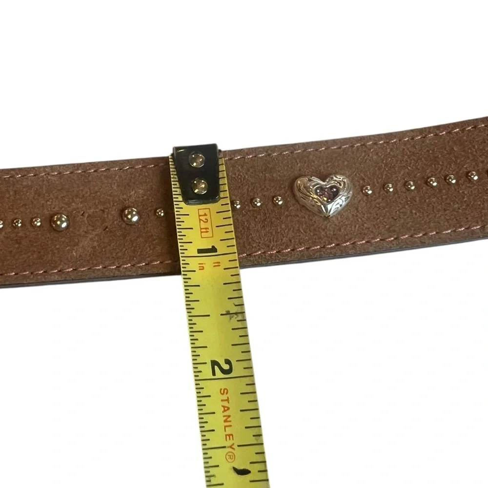 Tony Lama Little Girls Brown Leather Belt Silver Heart Buckle Rhinestones